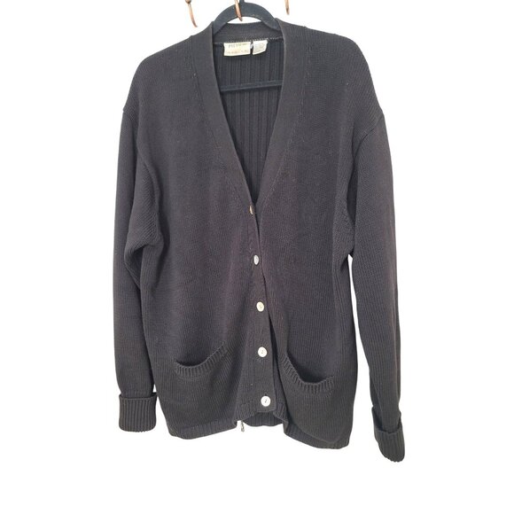 Preview Basics Y2k Black Cardigan Women's XL Ribbed Design Button Closure - Picture 1 of 14